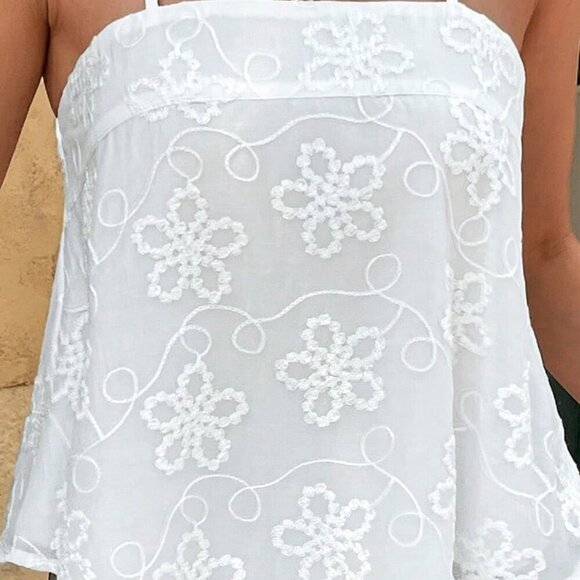 White Boho Women's Loose Casual Embroidery Camisole Tank Top - Picture 8 of 8